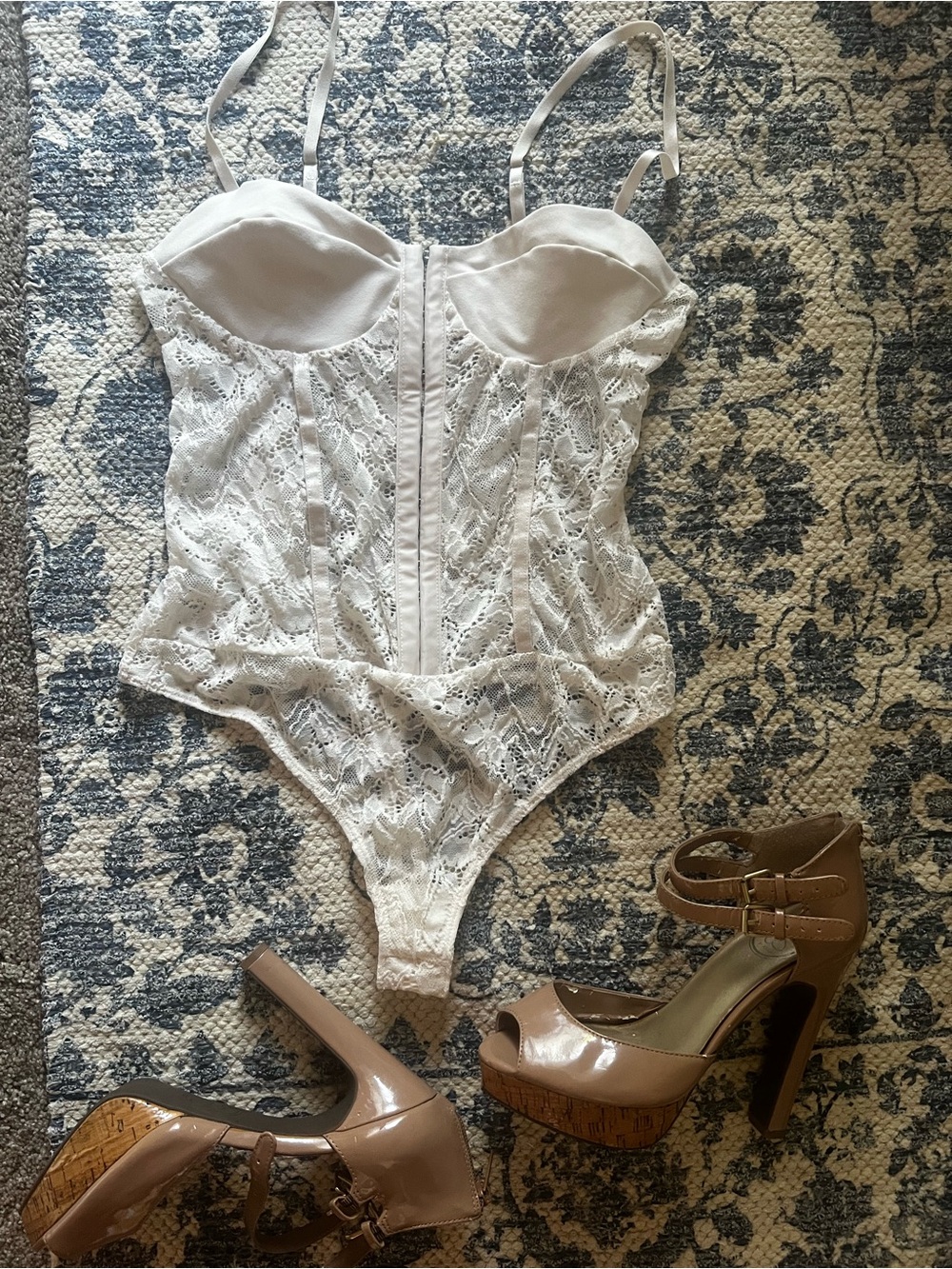 Free People Ivory Lace Bustier Bodysuit